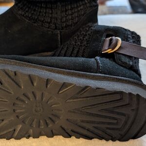 UGG Black Ankle Boots with Knit Top, Size 8